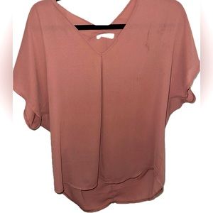 Lush Mauve Lightweight Sheer Cap Sleeve V-Neck Shirt